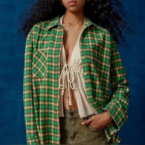 NWOT Urban Outfitters BDG Green Plaid Button Down Flannel - Picture 1 of 5